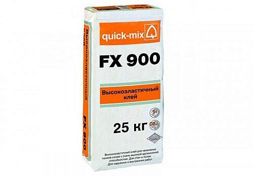Клей Quick-mix FX 900 усиленный, высокоэластичный, для укладки керамогранита, клинкера, искусственного камня, цементный, 25 кг
