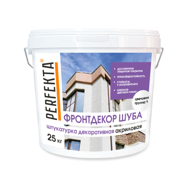 Штукатурка декоративная акриловая PERFEKTA, Фронтдекор Шуба цветовая группа 1, 25 кг