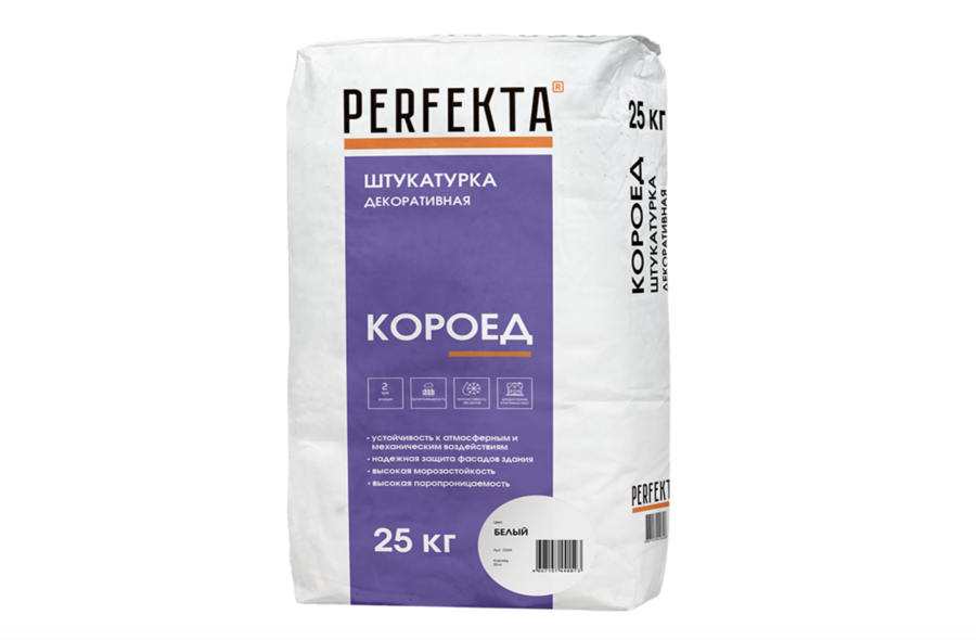 Штукатурка декоративная цементная PERFEKTA, Короед белый, 25 кг