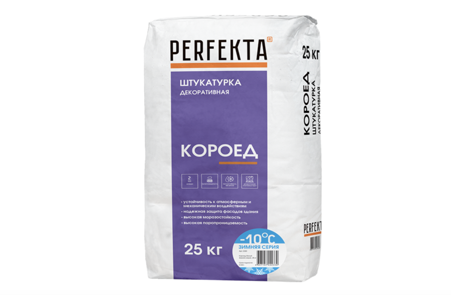 Штукатурка декоративная цементная PERFEKTA, Короед зимняя серия белый, 25 кг