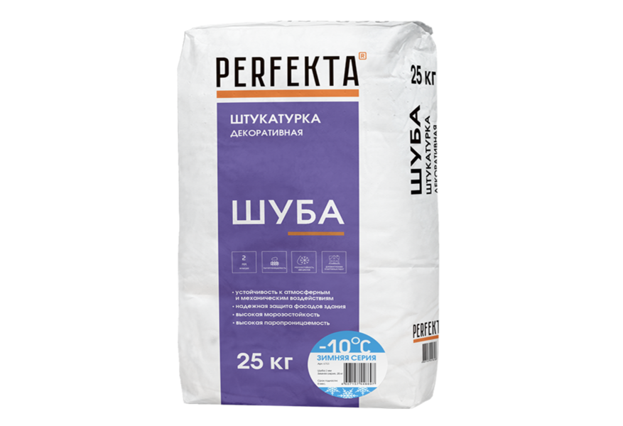 Штукатурка декоративная цементная PERFEKTA, Шуба 2 мм зимняя серия, 25 кг